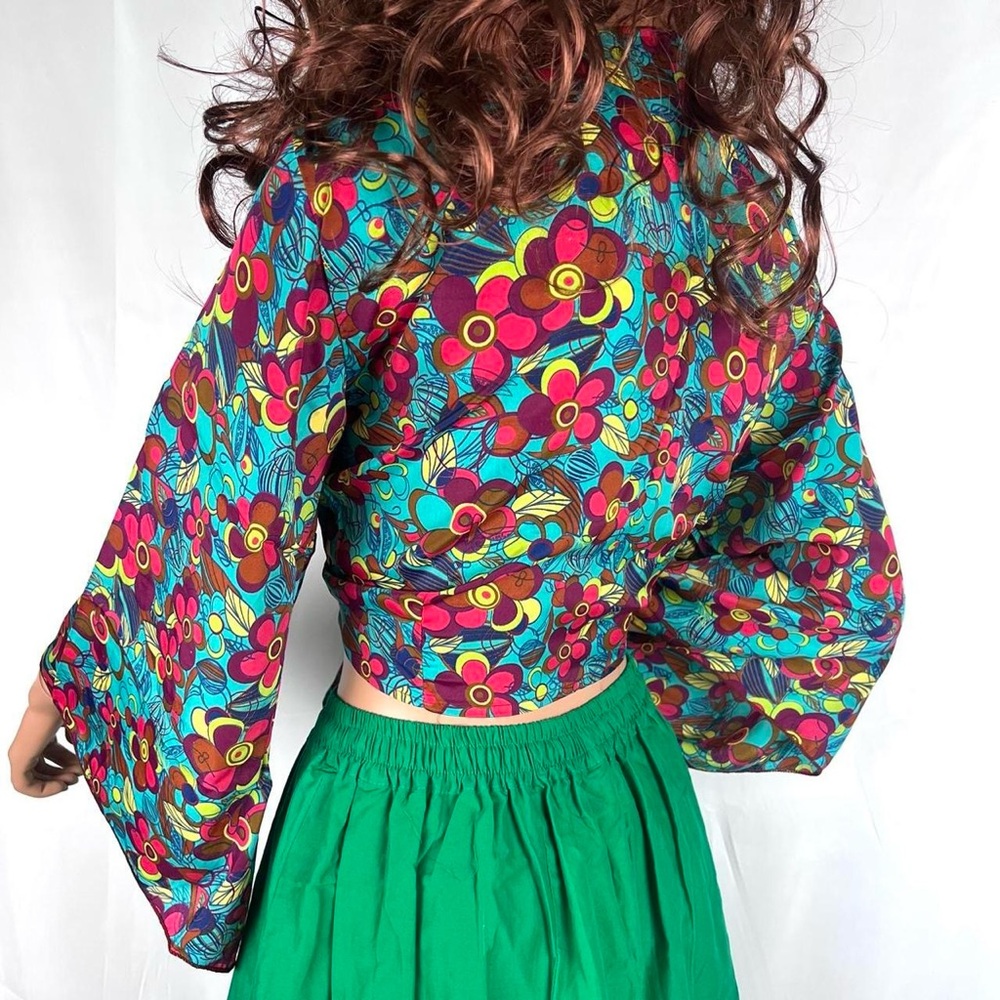 Open Front Tie Bell Sleeves Blouse - Picture 3 of 8